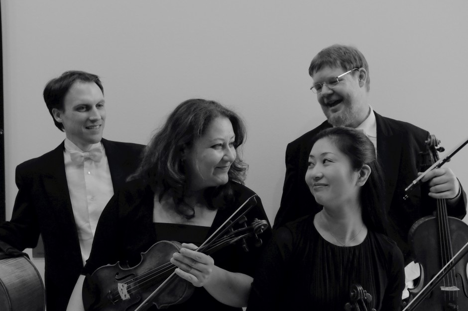 Das Vector Quartet Luzern mit v.l.n.r. Sebastian Diezig, Denitza Kucera, Reiko Koi und Bernd Haag. Foto: Matthias Lehmann