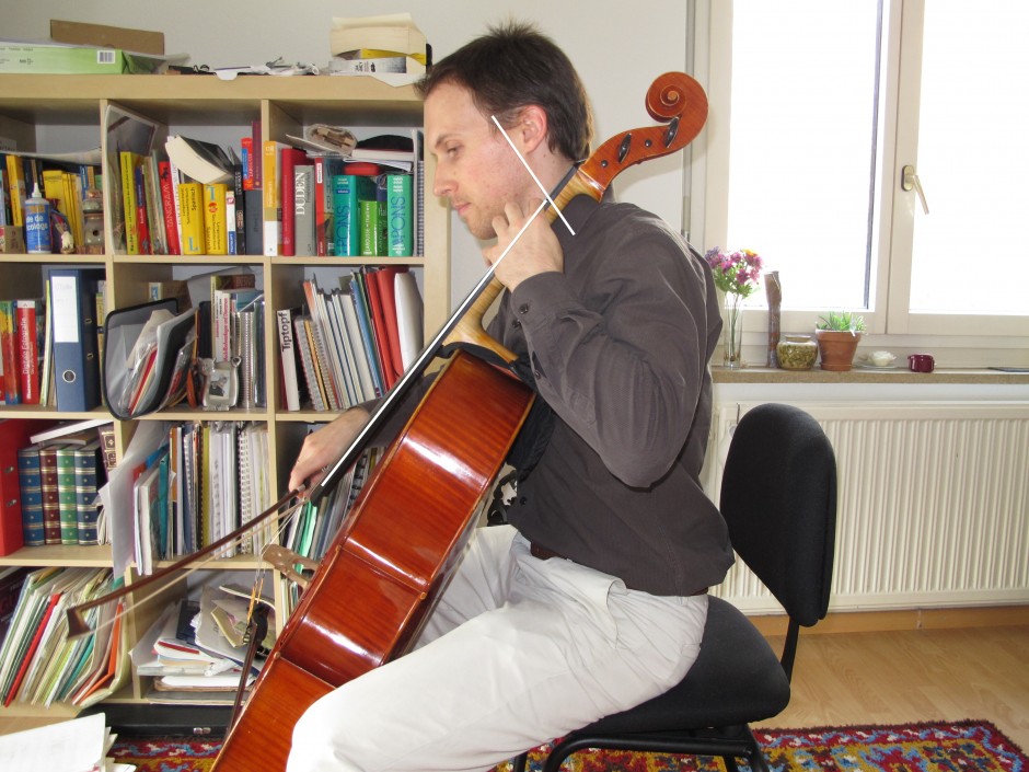 Ist der Stachel zu kurz, so wird das Cello steiler und sitzt tiefer, was zu Folge hat, dass einem die Wirbel im Nacken sitzen und man keinen Platz für eine aufrechte Haltung hat.